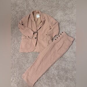 Madewell Cotton Linen Blazer & Pants Set M/L Camel Gauze
